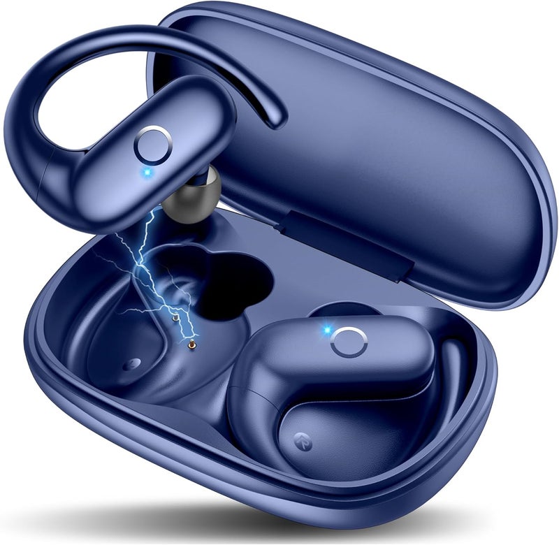 MOZOTER Wireless Earbuds Bluetooth Headphones Sport,Over Ear Buds with Deep Bass Sound,60Hrs Playtime Earphones Redesigned Comfort Fit with Earhooks for Running,Meeting,Workout- Blue - Image 1